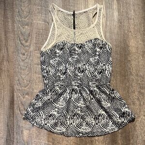 Forever 21 Cream and Black Patterned Lace Tank Top
